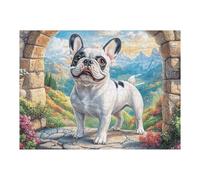 Bulldog Français Arche de Pierre Champ de Fleurs Mignon Animal de Compagnie Faune Nature Sauvage Puzzle 500 Pièces pour Adultes Amusant Agréable Et Relaxant Parfait pour Loisirs Familiaux Et Hobby