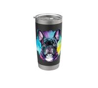 Bulldog français avec des couleurs d'eau Gobelet isotherme en acier inoxydable double paroi