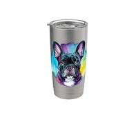 Bulldog français avec des couleurs d'eau Gobelet isotherme en acier inoxydable double paroi