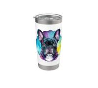 Bulldog français avec des couleurs d'eau Gobelet isotherme en acier inoxydable double paroi