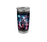 Bulldog français avec guitare pour musiciens Gobelet isotherme en acier inoxydable double paroi