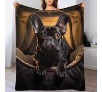 Bulldog français Plaid Couverture Polaire, Couverture en Flanelle Flannel Imprimée, Couverture Confortable Douce pour Lit, Sofa Et Canapé-Lit（150×200cm）