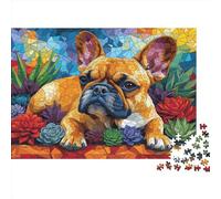 Bulldog français Puzzle 1000 Pièces Jouet en Bois Cadeau Unique Décoration Intérieure Stained - Glass Challenge Toy Adultes & Enfants des 14 Ans 1000pcs (75x50cm)