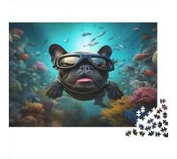 Bulldog français Puzzle 1000 Pièces Jouet en Bois De l'art De La Décoration Monde sous-Marin Challenge Toy Adultes Et Enfants À Partir De 14 Ans 1000pcs (75x50c