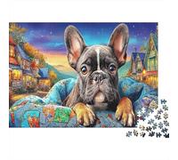 Bulldog français sur Le lit Picture Puzzle 1000 Pieces Jigsaw Puzzles Pet for Adults Cadeau De Fête Décoration D’intérieur 70x50cm/1000pcs