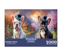 Bulldog françaisPuzzles 1000 Pieces Cadeau Unique Mountain Village Défi Jouet À De Qualité Supérieure Peinture Art pour Adultes Et Enfants À Partir De 14 Ans 38x26cm/1000pcs