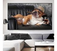 Bulldog Fumer Cigare Art Toile Peinture Dans Le Mur Animal Affiches et Gravures Mur Art Photo pour Salon Décor 50x100cm Sans Cadre