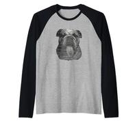 Bulldog Langue Out Graphic Vintage Noir & Blanc Race de chien Manche Raglan