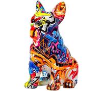 Bulldog peint - Statue de chien coloré | Ornement de Bulldog français | Statue de chien graffiti | Sculpture animale en résine | Sculpture d'art chien pour la maison décoration de bureau de salon