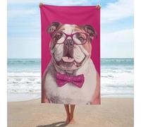 Bulldog portant des lunettes rose nœud papillon serviette de plage en microfibre anti-sable grande serviette de douche multi-usages absorbant pour salle de bain piscine 130 x 80 cm