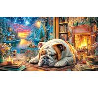 Bulldog-Sleeping-by-Fireplace 1000 pièces Jeu Stimulant Papier recyclé Puzzle pour Adultes Décoration Murale et Cadeaux Jeu éducatif détente 38x52/1000 pièces