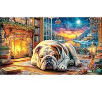 Bulldog-Sleeping-by-Fireplace 1000 pièces Jeu Stimulant Puzzle pour Adultes Papier recyclé Jeu Familial Amusant & Stimulant pour Relaxation, créativité et Cadeaux 38x52/1000 pièces