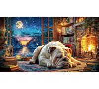 Bulldog-Sleeping-by-Fireplace Puzzle pour Adultes 1000 pièces Jeux éducatifs Cadeau Amusant & Activité Maison Jeu Stimulant pour Relaxation, créativité et Cadeaux 38x52/1000 pièces