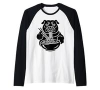 Bulldog Slurping Ramen Nouilles Chien Mangeant Mascotte Japonaise Manche Raglan