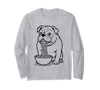 Bulldog Slurping Ramen Nouilles Chien Mangeant Nouilles Bol Mascotte Manche Longue
