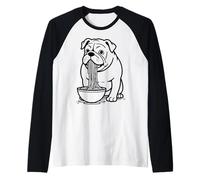 Bulldog Slurping Ramen Nouilles Chien Mangeant Nouilles Bol Mascotte Manche Raglan