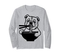 Bulldog Slurping Ramen Nouilles Chien Manger Baguettes Mascotte Manche Longue
