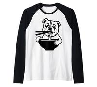 Bulldog Slurping Ramen Nouilles Chien Manger Baguettes Mascotte Manche Raglan