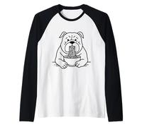 Bulldog Slurping Ramen Nouilles Chien Manger Nouilles Chiot Mascotte Manche Raglan