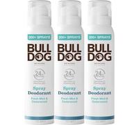 BULLDOG - Soin de la peau pour homme | Déodorant en spray menthe fraîche et bois de cèdre | Déodorant naturel pour homme 125 ml x 3 paquets