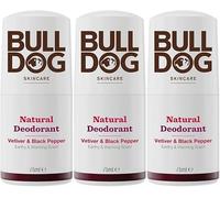 BULLDOG Soins de la peau - Lot de 3 déodorants naturels à bille vétiver et poivre noir pour homme 75 ml