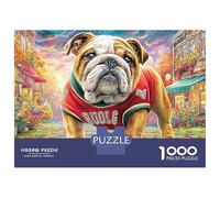 Bulldog Street 1000 Pièces Résistant Carton Puzzle Bulldog dans Un Red Shirt dans Un Ville Ados 12-18 Ans Activité Week-End Cerveau 52x38cm/1000pcs