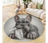 Bulldog Transportant Du Papier Toilette Tapis Rond Antidérapant, Portrait Animalier À L'Aquarelle Tapis Ronde De Salon Doux Antidérapant Pour Décoration Salle à Manger Chambre Canapé (120cm, Gris)