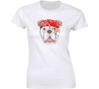 Bulldog with Bandana T Shirts for Women Funny Cute Dog Lover Tee-Black Manches Courtes(Large)