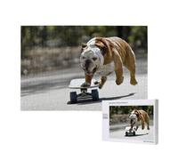 Bulldogs Anglais Bokeh Skateboard Animaux de Compagnie Anglais,Puzzle Familial en Bois de 1 000 pièces pour Adultes et Adolescents, décoration d'intérieur