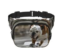 Bulldogs Anglais Bokeh Skateboard Animaux de Compagnie Anglais,Sac Banane carré Double Couche, Sac de Poitrine