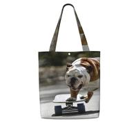 Bulldogs anglais Bokeh Skateboard Animaux de compagnie Anglais，Sacs d'épicerie réutilisables, sacs fourre-tout de grande capacité, sac à bandoulière en toile