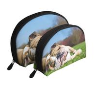 Bulldogs Anglais Chiens fatigués Animaux de pelouse Anglais, Trousse de Maquillage Coquille Femme Petit Porte-Monnaie Trousse de Toilette Trousse à cosmétiques 2 pièces