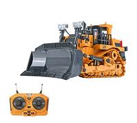 Bulldozer télécommandé à l'échelle 1/24 avec 2,4 GHz, 9 CH, 30 m, batterie 3,7 V 500 mAh, ABS, lumières et sons réalistes, jaune et noir, 25 x 13,4 x 11,6 cm, pour enfants et adultes