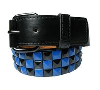 BULLET 69 Ceinture à carreaux 3 rangées de pyramides style gothique rock coloré, bleu/noir, 28W - 32W /S
