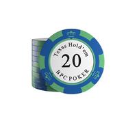 Bullets Playing Cards, 25 jetons de Poker en Argile Carmela pour Set de Poker, Valeur 20, 14 g, Diamètre 4 cm, Couleur Bleu -
