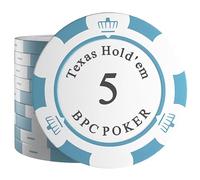 Bullets Playing Cards, Lot de 25 jetons de Poker en Argile Carmela pour Jeu de Poker, Valeur 5-14 g, diamètre 4 cm, Couleur Blanc/Bleu Clair