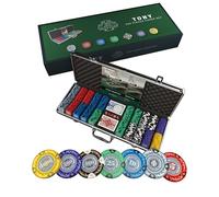 Bullets Playing Cards, Mallette de Poker «Tony», 500 jetons en Argile, 2 Jeux de Cartes Bleu et Rouge, 5 dés, 1 Bouton Dealer en céramique, 1 livret avec Les règles du Jeu