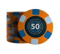 Bullets Playing Cards, Richie Lot de 25 jetons de Poker en céramique, Valeur 50, pour Jeu de Poker, 10 g, 4 cm de diamètre (Orange)