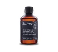 Bullfrog - Gel Douche Multi-Usage Secret Potion N.3 : Nettoyant pour le Corps, le Visage et les Cheveux, 88% Naturel, Parfum Marin, Boisé et Ambré, Fabriqué en Italie, 250 ml.