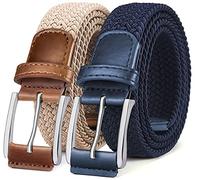 BULLIANT Ceinture Élastique 2 Paquet, Ceinture Tressée de Golf Ceinture Tissus Homme et Femme 35mm,2Paquet-Beige/Bleu Antique2664,115cm/36-40" taille réglable