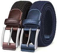 BULLIANT Ceinture Élastique 2 Paquet, Ceinture Tressée de Golf Ceinture Tissus Homme et Femme 35mm,2Paquet-Noir/Bleu Antique2663,95cm/26-30" taille réglable
