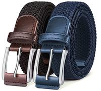 BULLIANT Ceinture Élastique 2 Paquet, Ceinture Tressée de Golf Ceinture Tissus Homme et Femme 35mm(Noir/Bleu Antique-115cm/36-40" taille réglable)