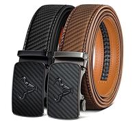 BULLIANT Ceinture Homme 2 Pièces, Ceinture Automatique en Cuir pour Hommes Largeur 35mm Cadeau Box,Taille Ajustable(Noir/Fauve-110cm/30-36" taille réglable)