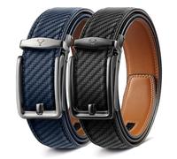 BULLIANT Ceinture Homme 2 Pièces, Ceinture Automatique en Cuir pour Hommes Largeur 35mm Cadeau Box,Taille Ajustable(Noir/Bleu Violacé,105cm/28-34" taille réglable)