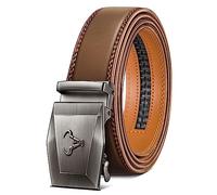 BULLIANT Ceinture Homme, Ceinture Homme Cuir avec Boucle à Cliquet Automatique,Large 35mm,Taille Ajustable(Fauve-150cm/44-52" taille réglable)