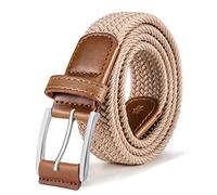 BULLIANT Ceinture Homme, Tressée de Golf Ceinture Tissus Femme et Homme Ceinture Élastique 35mm(Beige-115cm/34-38" taille réglable)