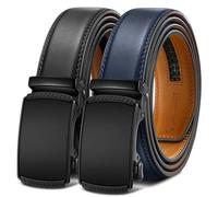 BULLIANT Ceintures Homme 2 Pack Ceinture à Cran Glissante Ajustable pour Homme Pantalons Ville Décontractés Oxfords 3.5 cm Taillée pour l Ajustement(Noir/Bleu Violacé,115cm/32-38" taille réglable)