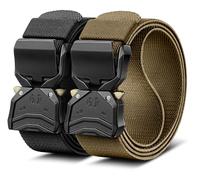 BULLIANT Ceintures Homme 2 Pack,Ceinture Tactique Web Ajustable Élasticité Ajustement Rapide Détachement pour Extérieur Service,Taillable(Grive noire/grive des bois,115cm/34-38" taille réglable)
