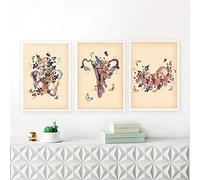 Bullidea Floral Femme Anatomie Impression Mur Art Sage-Femme Cadeau gynécologue éducation médicale Affiche Toile Peinture Photos pour Salon Pas de Cadre 40x50cmX3