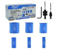 BULLITT Lot de 6 scies cloche Bi-Mteal pour plombier, 8 % cobalt M42, 19-57 mm, avec 2 arbres et une clé hexagonale pour bois, métal, plastique, profondeur de coupe : 48 mm
